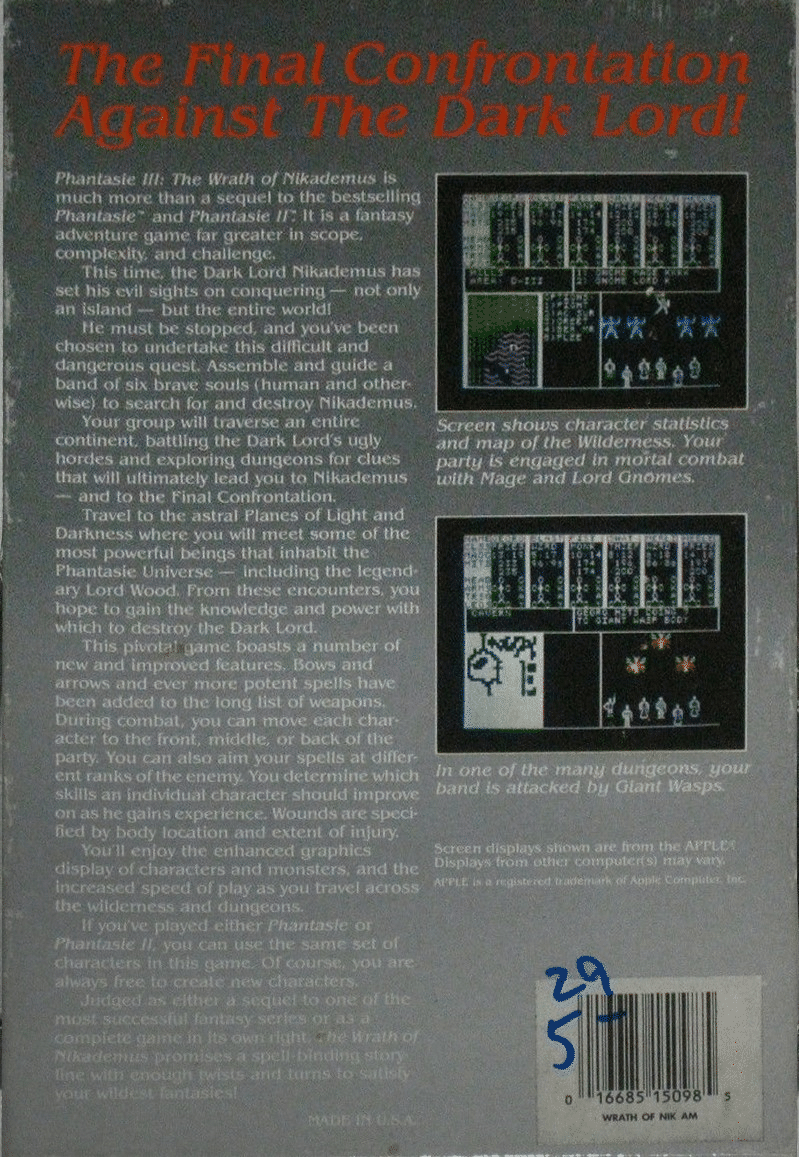 Phantasie III Wrath of Nikademus box art for Commodore 64